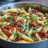One-pot pasta dish with rich tomato sauce and melted Parmesan cheese.
