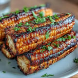 Delicious grilled corn ribs, brushed with vibrant chili lime butter and cilantro.