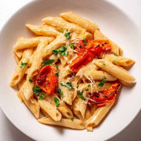 A close-up view of Creamy Cajun Pasta highlights the glossy sauce clinging to perfectly cooked noodles, with a sprinkle of grated Parmesan on top.  