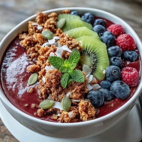 Two chilled bowls of Beet and Berry Smoothie Bowl with assorted fresh berries and a sprinkle of shredded coconut on a rustic table.  