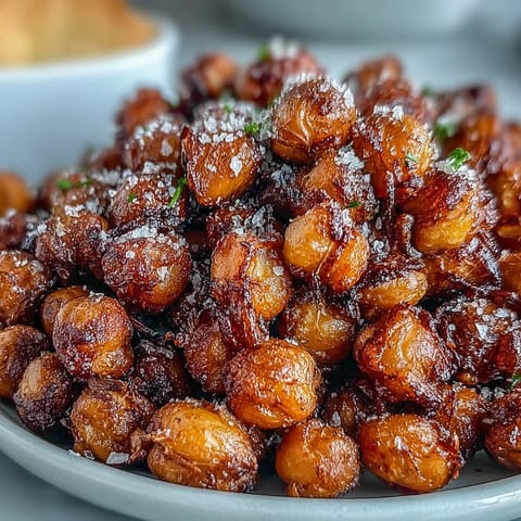 Golden brown crispy chickpea snack roasted with smoky paprika and cumin, served warm in a rustic bowl.