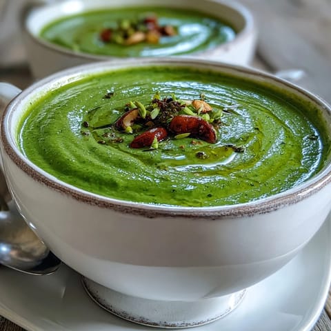 Vibrant green Big Green Immunity-Boosting Vegetable Soup with broccoli, spinach, and asparagus in a rustic bowl.