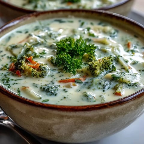 A warm bowl of creamy vegetable soup garnished with fresh parsley, featuring blended carrots, potatoes, and cauliflower.  