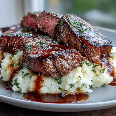Juicy, medium-rare venison steaks served over rustic swede mash infused with toasted caraway seeds for dinner.