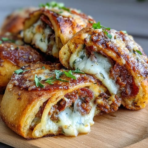 Freshly sliced Irresistible High Protein Pepperoni Pizza Rolls display a hearty filling of seasoned lean beef, savory pepperoni, and gooey cheese.