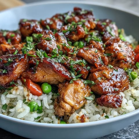 Golden, fluffy rice mixed with tender chicken and steamed veggies, ready to serve family-style from the pan.