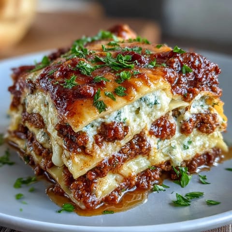 Golden-brown, bubbling World's Best Lasagna emerges from the oven, showcasing hearty layers of pasta, rich meat sauce, and creamy ricotta.