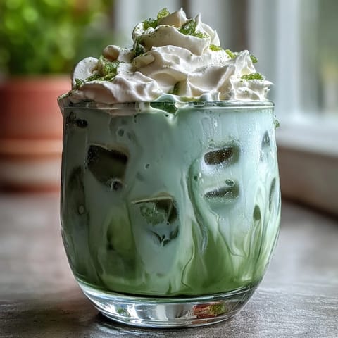 A luscious Mother's Day Iced Matcha Latte with Vanilla Cold Foam, ready to be enjoyed.