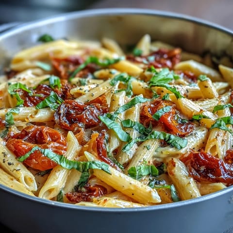 One-pot pasta dish with rich tomato sauce and melted Parmesan cheese.