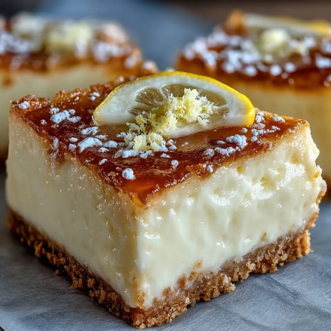 No-bake Skyr Lemon Cheesecake Bars ready to be sliced for a bright finish.