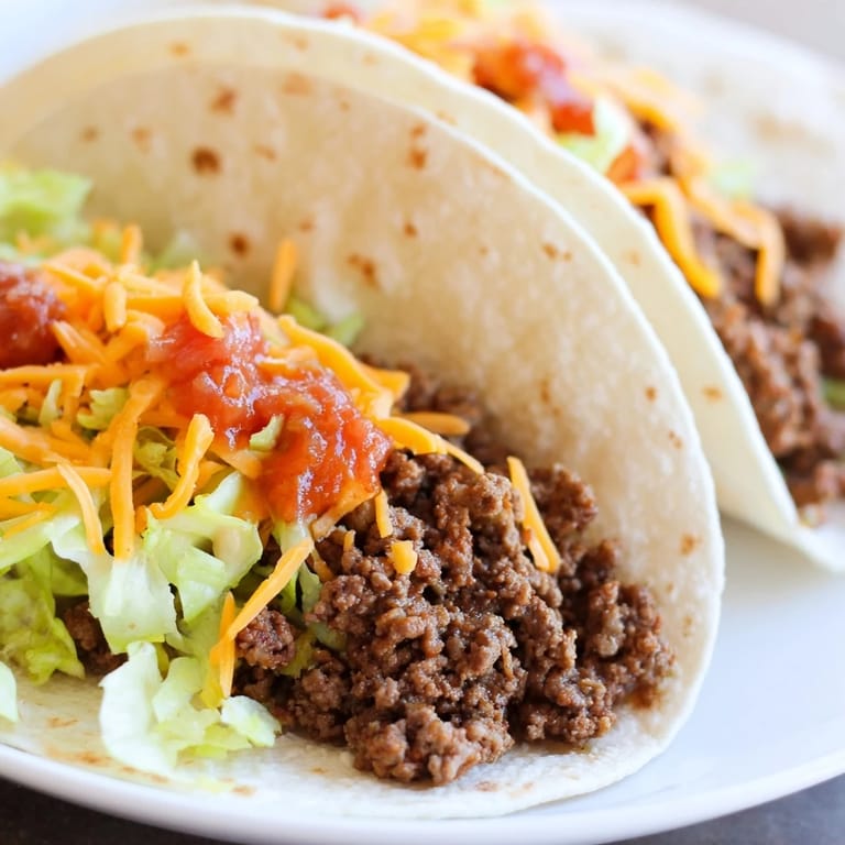 Perfectly assembled beef tacos, ready to be enjoyed with a squeeze of fresh lime juice.