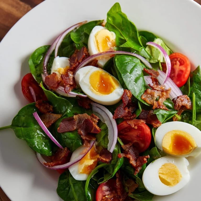 Imagine the flavors of this hearty spinach salad with bacon, perfect for a light supper.