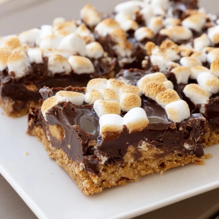 Warm Smores Bars with a toasted marshmallow top, perfect for a sweet American dessert.