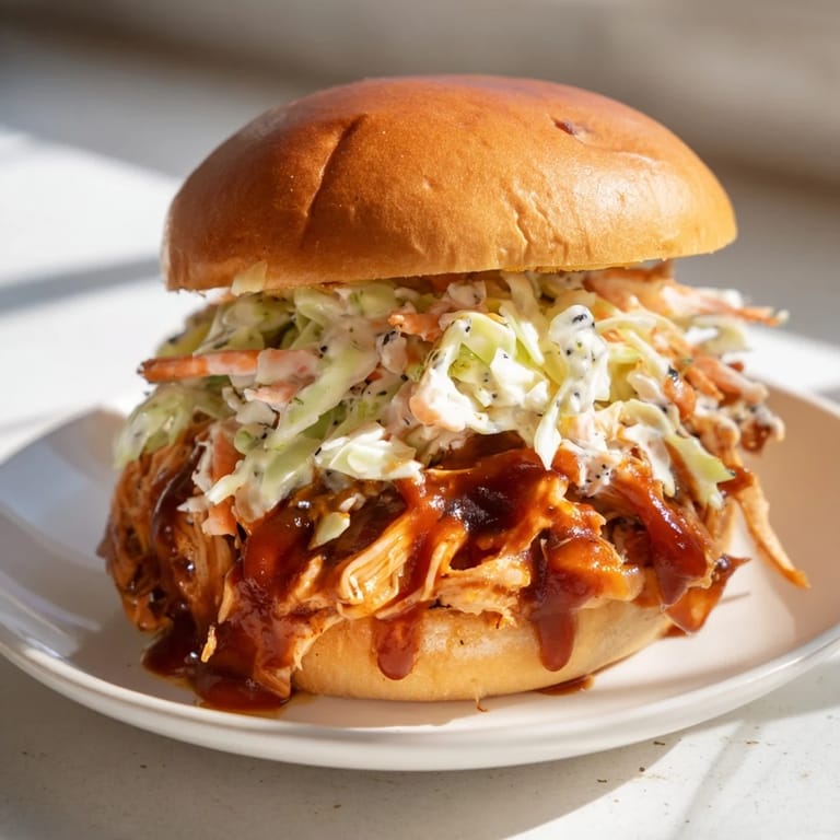 Smoky-sweet BBQ Chicken Sandwich, served on a toasted bun, offering a delicious lunchtime option.
