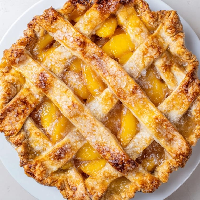 A slice of fresh-baked peach pie, overflowing with sweet, juicy peaches, on a white plate.