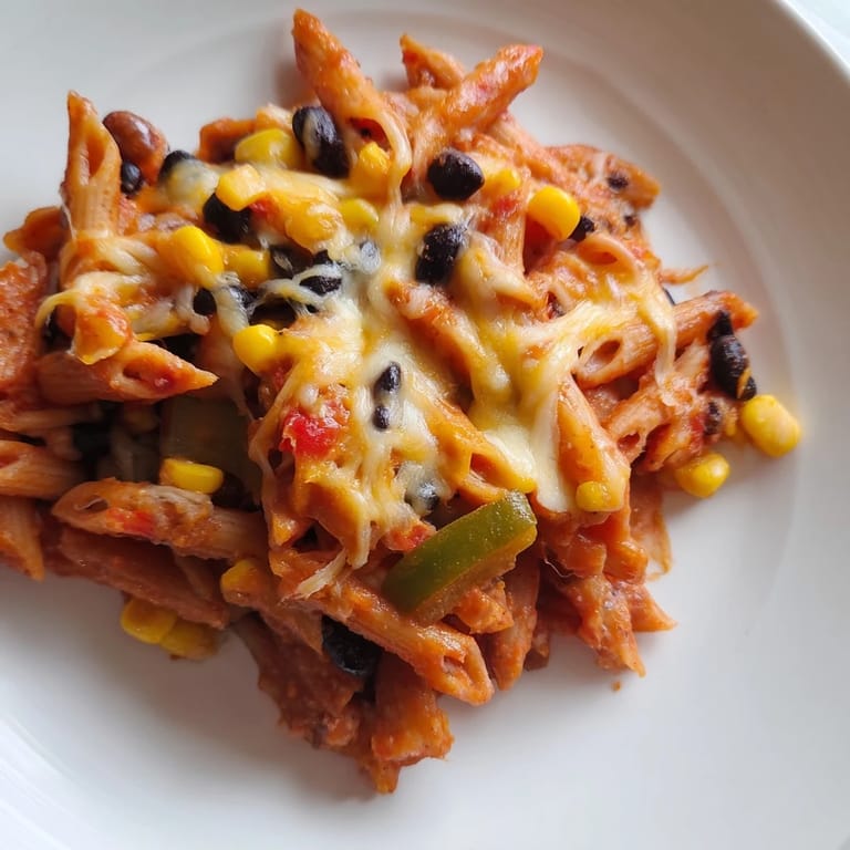 Garnished with fresh cilantro and green onions, a hearty bowl of Chicken Enchilada Pasta showcases gooey melted cheese and Tex-Mex flavors.