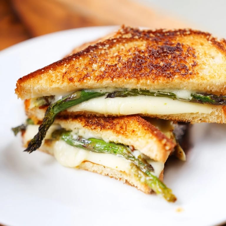 Buttery toasted bread layers hold creamy melted Brie and tender green asparagus for a perfect Asparagus & Brie Grilled Cheese.