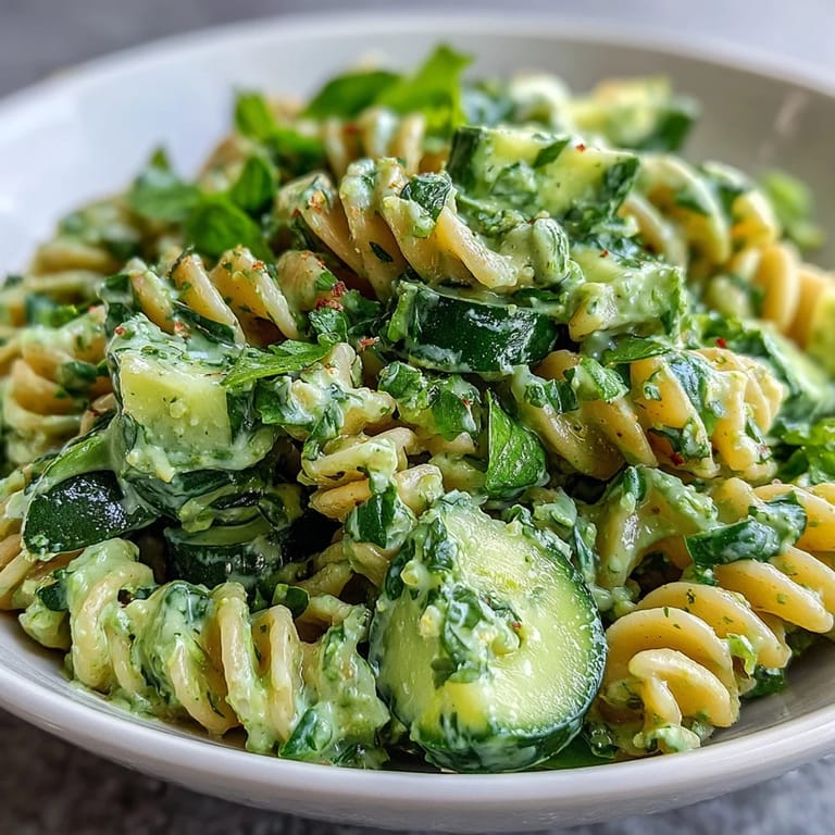Vibrant Green Goddess Pasta Salad, a refreshing picnic favorite packed with tender pasta and greens.