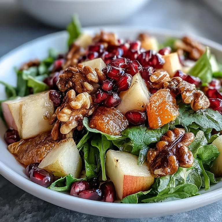 Ready-to-serve Pomegranate and Walnut Salad in a rustic bowl, garnished with mint leaves and colorful orange segments.
