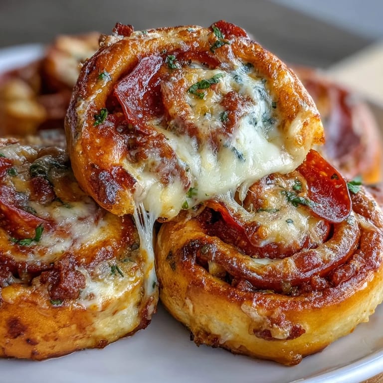 Arranged on a rustic wooden board, these Irresistible High Protein Pepperoni Pizza Rolls are served warm with a side of marinara dipping sauce.