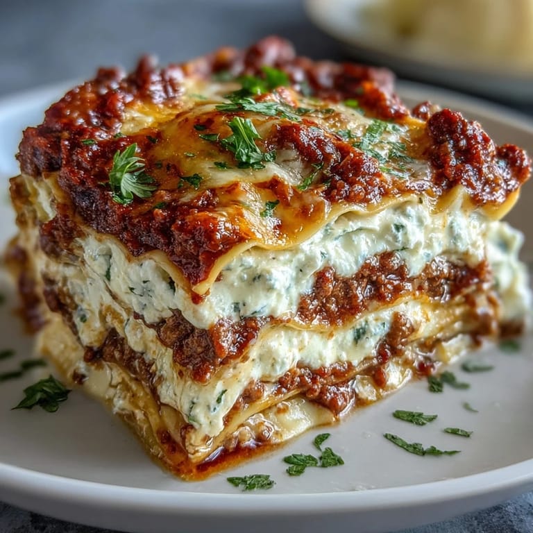 World's Best Lasagna is plated with a side salad, its golden, cheesy top and visible layers promising a comforting meal.