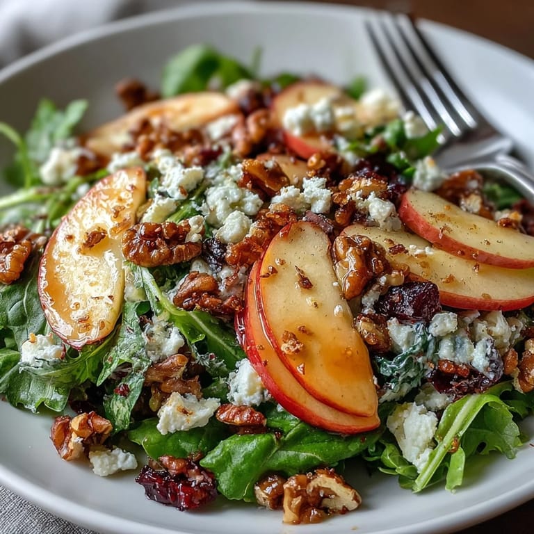Homemade Mixed Greens and Apple Bowl featuring dried cranberries, walnuts, and a honey Dijon dressing for a sweet and tangy finish.