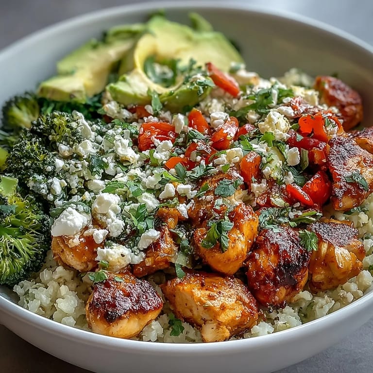 Healthy Cauliflower Rice Bowl with colorful vegetables and lean protein, perfect for a quick and easy low-carb weeknight dinner.