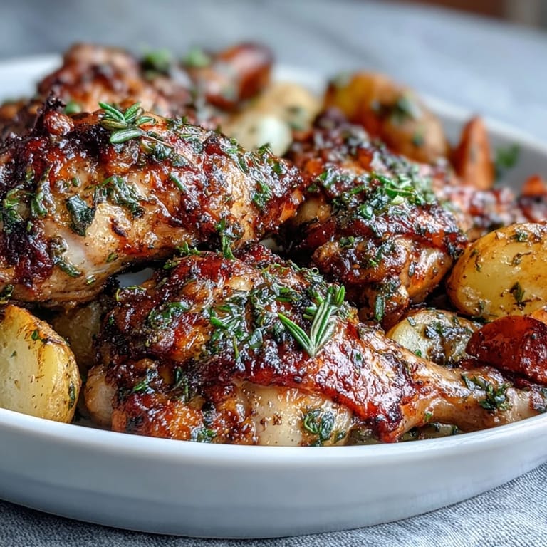 Sheet pan herb chicken dinner features juicy meat and caramelized root veggies, garnished with parsley and lemon for fresh flavor.