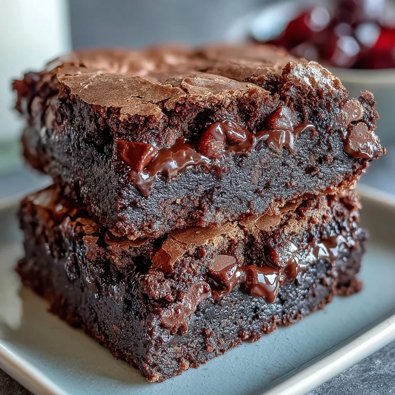 Freshly baked brownie cookies with melty chocolate chips, stacked high for a tempting, indulgent treat.
