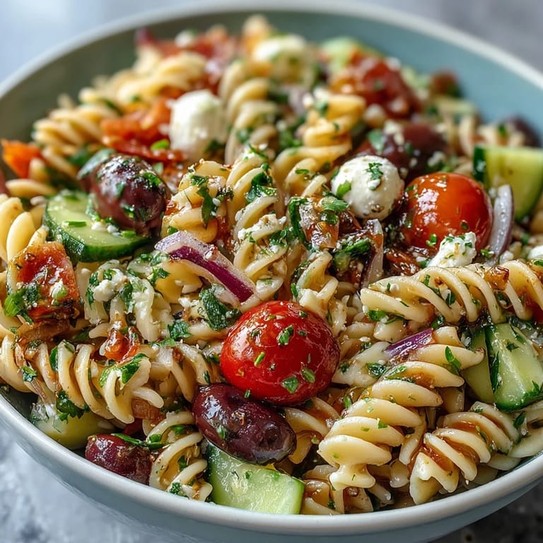 Toss up this Easy Summer Pasta Salad with Italian Dressing, combining fresh bell peppers, black olives, and herbs for a zesty, satisfying dish ideal for warm-weather gatherings.