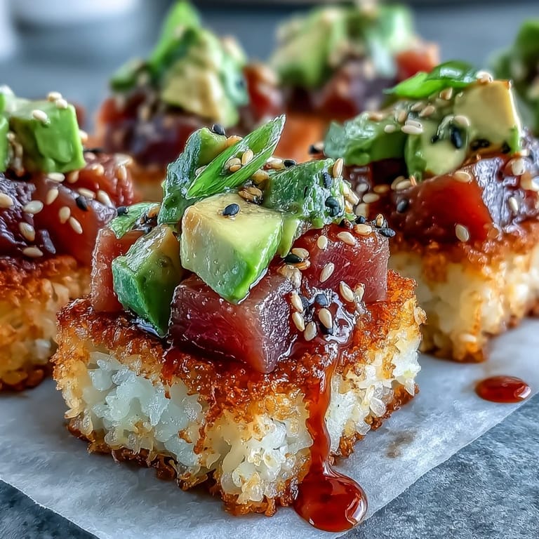 Vibrant, fresh Crispy Rice Salad with spicy tuna, perfect for a light lunch.
