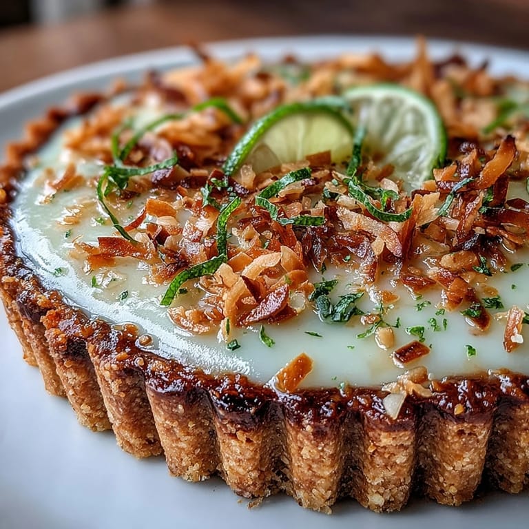 Decadent Coconut Lime Tart with vibrant citrus filling, ready to be served.