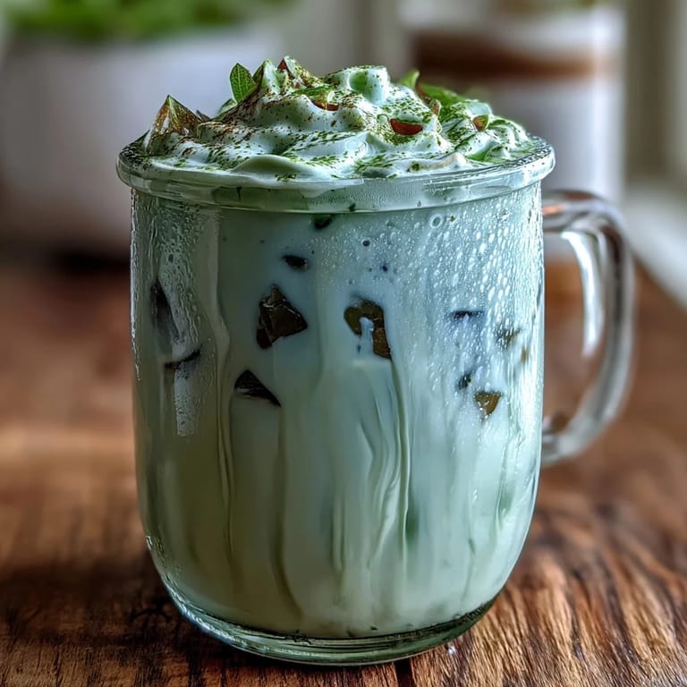 Enjoy this elegant Mother's Day Iced Matcha Latte with Vanilla Cold Foam, a refreshing treat.