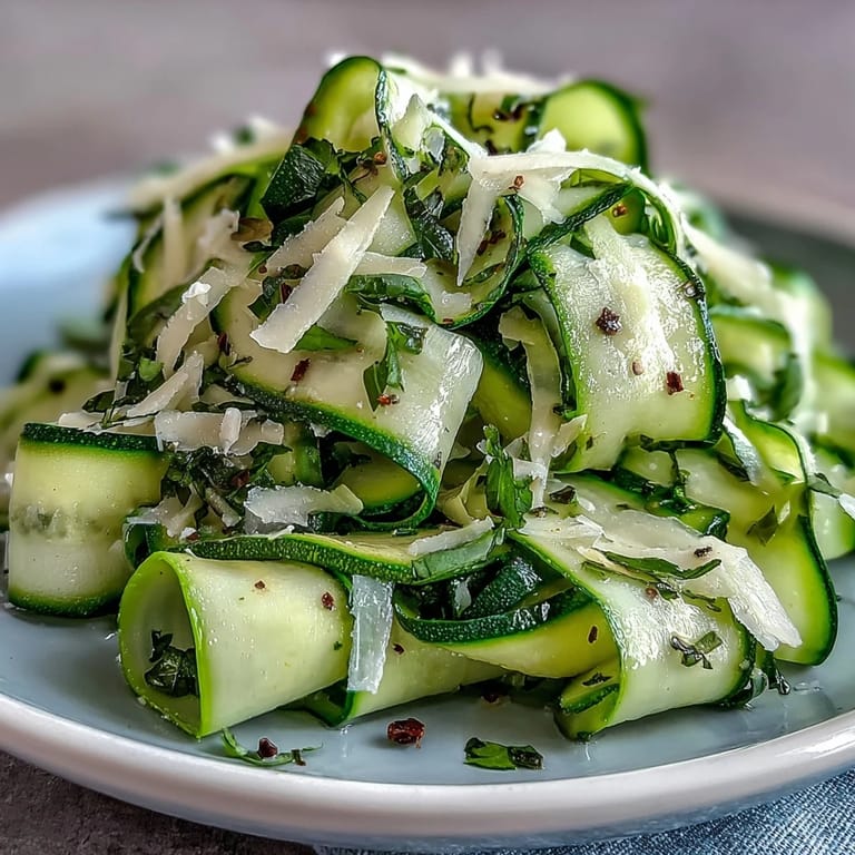 Elegant Shaved Zucchini Ribbon Salad pictured, perfect as a refreshing summer side dish.