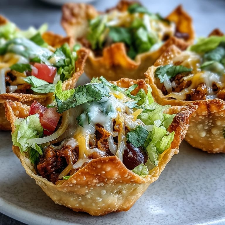 Golden baked mini taco cups, a delightful fusion appetizer, overflowing with seasoned meat.