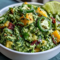 Easy Cinco de Mayo Guacamole with Mango and Jalapeño, a vibrant and creamy avocado dip with sweet mango and spicy jalapeño, perfect for festive gatherings.