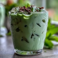 Mother's Day Iced Matcha Latte with Vanilla Cold Foam, creamy, layered, and topped with clouds.